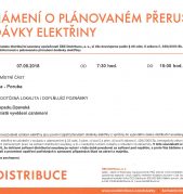 Oznámení o plánovaném přerušení dodávky elektřiny
